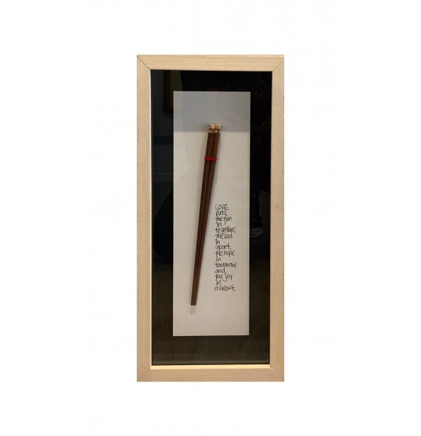 Chopsticks with meaningful life quotes frame (Love puts the fun in together ......)