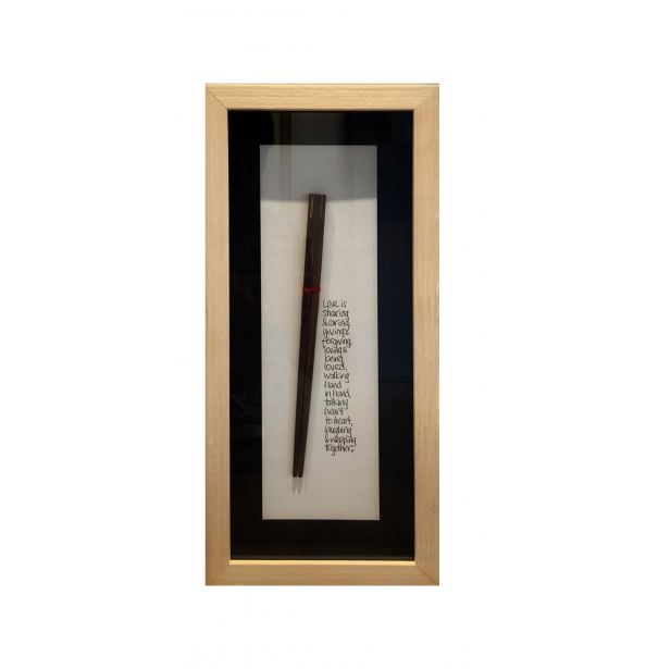 Chopsticks with meaningful life quotes frame (Love is sharing & caring, giving & forgiving,..)